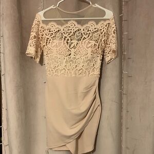 Elegant Lace Overlay Dress in Cream